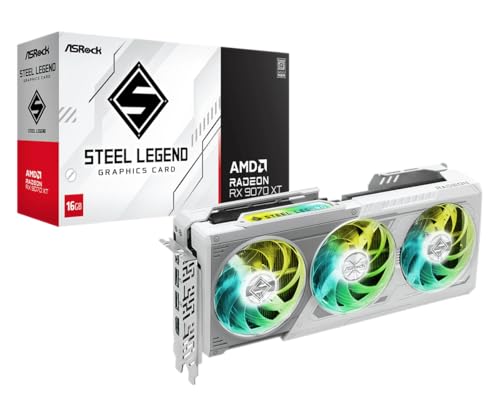 ASRock AMD Radeon RX 9070 XT Steel Legend 16GB White GPU 20Gbps GDDR6 256Bit (3rd Gen RT 2nd Gen AI Accelerators) PCIe5.0 800W 2x8-pin Triple Fan DP2.1a HDMI2.1b Graphics Card 2.9 Slot - Image 1