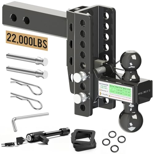 GAFONAXDRI Adjustable Trailer Hitch For 2 Inch Receiver, Dual Ball 2'' & 2-5/16'' with 22,000 LBS Max GTW, 6'' Drop/Rise Tow Hitches, Premium Manganese Steel, Bulletproof Locking Pin, Anti Rust, Anti Rattle (6") - Image 1