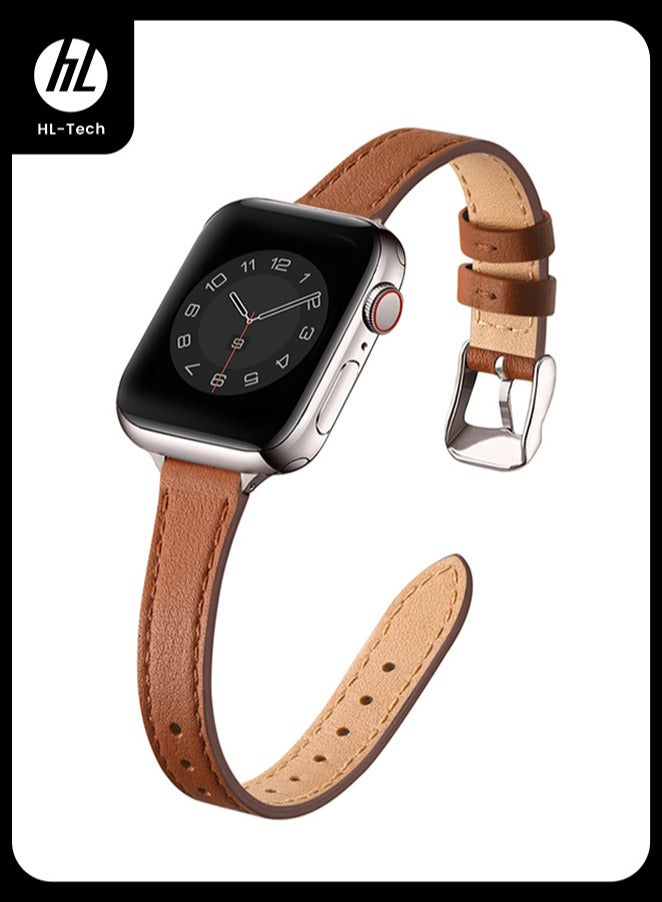 HL-Tech Slim Leather Bands Compatible with Apple Watch Band 38mm 40mm 41mm, Top Grain Leather Watch Thin Wristband for iWatch Ultra SE Series 9/ 8/ 7/ 6/ 5/ 4/ 3/ 2/ 1 - Image 1