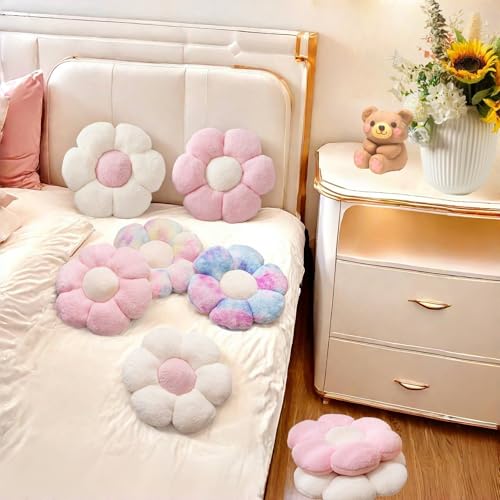 JZNEXD 2 Pcs Pink White Throw Pillows Cute Flower Pillow Daisy Flower Shaped Floor Cushions Set, Preppy Decorative Throw Pillows for Girls Bed Bedroom Couch Decor (White & Pink, 15 INCH) - Image 3
