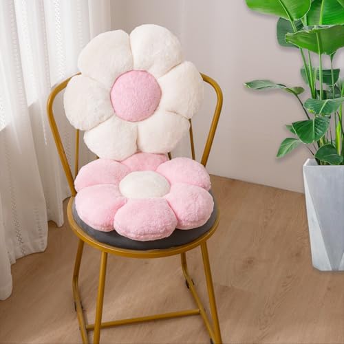 JZNEXD 2 Pcs Pink White Throw Pillows Cute Flower Pillow Daisy Flower Shaped Floor Cushions Set, Preppy Decorative Throw Pillows for Girls Bed Bedroom Couch Decor (White & Pink, 15 INCH) - Image 4