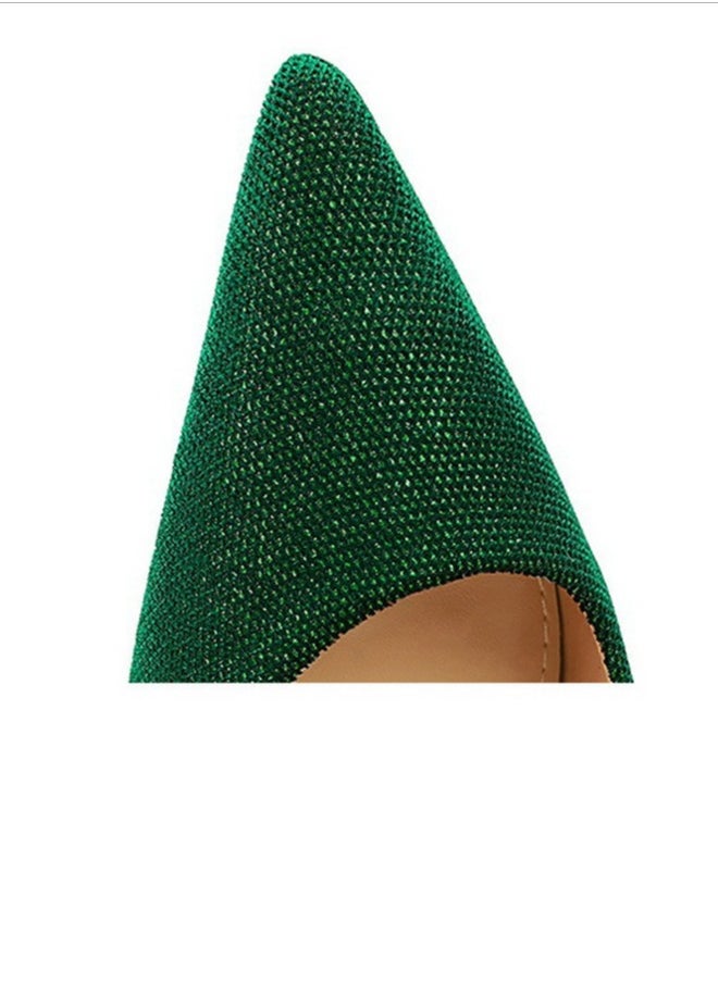 BIGTREE Women's Closed Pointed Toe Stiletto Pumps Suede Rhinestone Bowknot Decoration High Heels 10CM Green  - Image 5