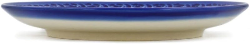 Polmedia Polish Pottery طبق حلوى بولندي أصلي بتصميم حديقة التوليب الزرقاء UNIKAT مصنوع يدويًا في بولسوافيا بولندا من سيراميكا بونا مع شهادة الأصالة - Image 4