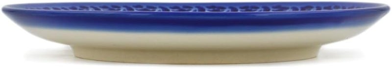 Polmedia Polish Pottery طبق حلوى بولندي أصلي بتصميم حديقة التوليب الزرقاء UNIKAT مصنوع يدويًا في بولسوافيا بولندا من سيراميكا بونا مع شهادة الأصالة - Image 3