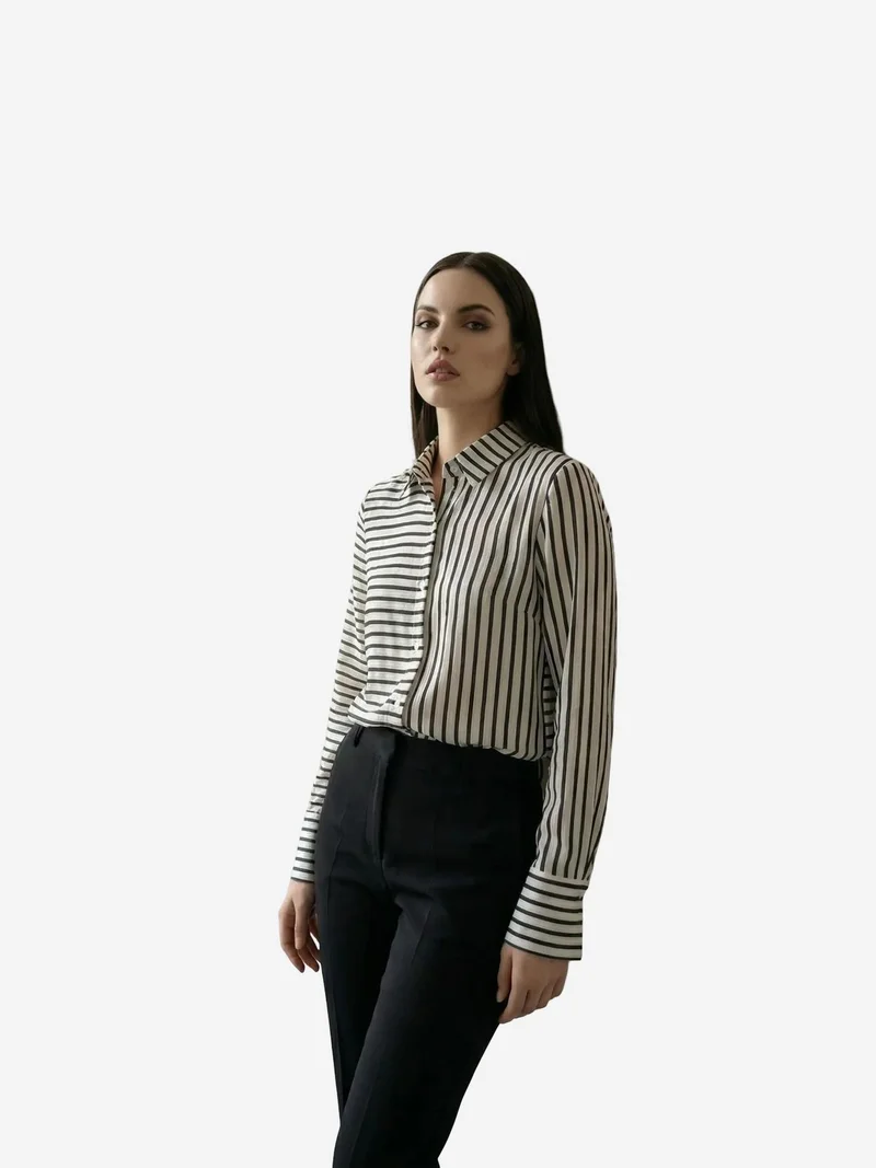 My Fashion White MY FASHION Striped Long-Sleeve Button-Front Shirt for Women | Best Price UAE