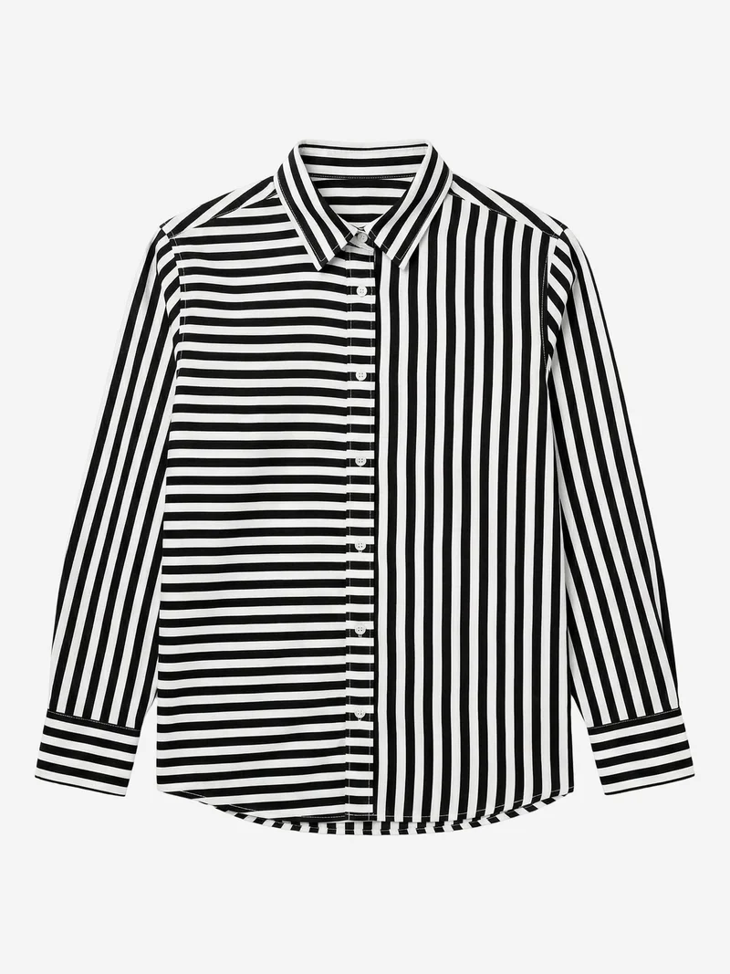 My Fashion White MY FASHION Striped Long-Sleeve Button-Front Shirt for Women | Best Price UAE