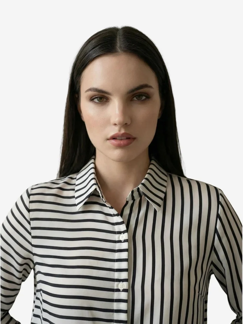 My Fashion White MY FASHION Striped Long-Sleeve Button-Front Shirt for Women | Best Price UAE