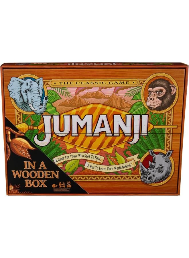 Spin Master Games Jumanji The Game Real Wooden Box Edition of The Classic Adventure Board Game for K boy toys, girl toys, birthday gift, Christmas gift, growth, fun, for kids. - Image 1