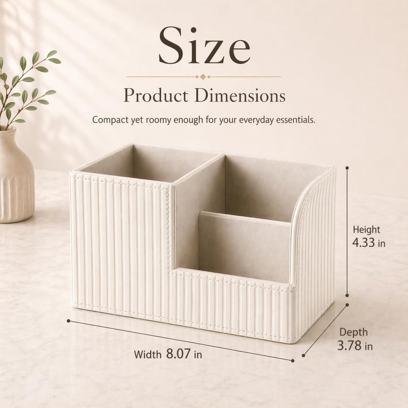 KINGFOM Desk Pen Organizer Office Supplies Caddy Pu Leather Multi-function Storage Box Pen/Pencil,Cell phone, Business Name Cards Remote Control Holder (Ivory White) - Image 3