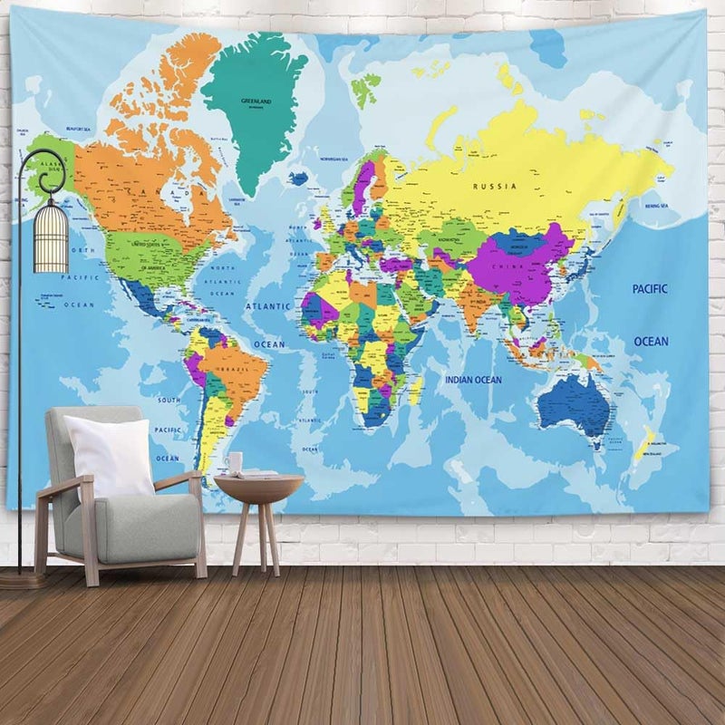 CAPSCEOLL CAPSCEOLL Blue Map Tapestry, Tapestry Wall Map Map Tapestry Wall Kids Map Tapestry Map Tapestry Blue Map Tapestry Blue Kid Map Tapestry for College Dorm Decor 80X60 Inches,Blue Orange  - Image 2