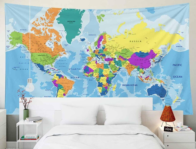 CAPSCEOLL CAPSCEOLL Blue Map Tapestry, Tapestry Wall Map Map Tapestry Wall Kids Map Tapestry Map Tapestry Blue Map Tapestry Blue Kid Map Tapestry for College Dorm Decor 80X60 Inches,Blue Orange  - Image 4