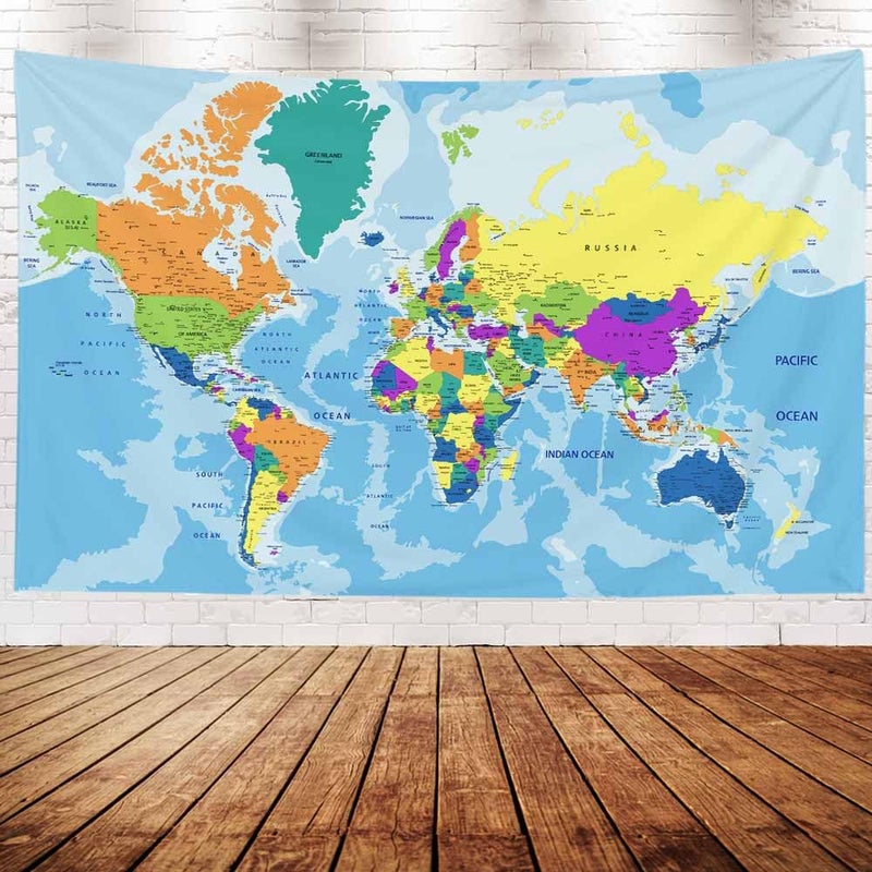 CAPSCEOLL CAPSCEOLL Blue Map Tapestry, Tapestry Wall Map Map Tapestry Wall Kids Map Tapestry Map Tapestry Blue Map Tapestry Blue Kid Map Tapestry for College Dorm Decor 80X60 Inches,Blue Orange  - Image 5