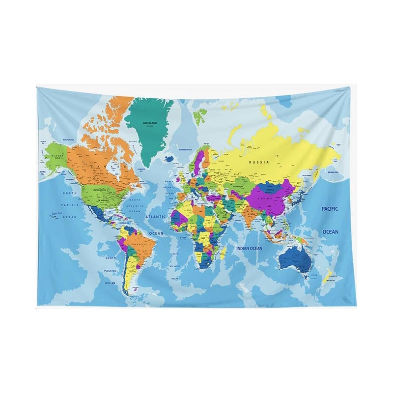 CAPSCEOLL CAPSCEOLL Blue Map Tapestry, Tapestry Wall Map Map Tapestry Wall Kids Map Tapestry Map Tapestry Blue Map Tapestry Blue Kid Map Tapestry for College Dorm Decor 80X60 Inches,Blue Orange  - Image 1