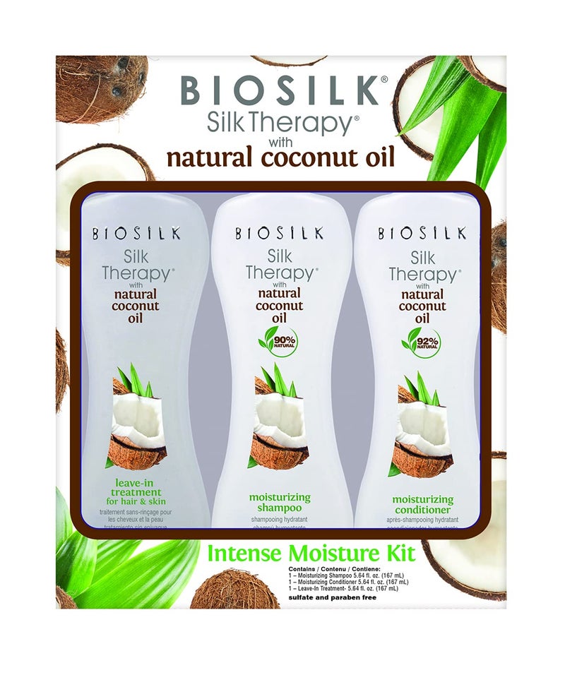 BioSilk Silk Therapy Natural Coconut Oil Intense Moisture Kit With Silk Therapy Coconut Leave-in 5.64oz, 23.28 fluid_ounces