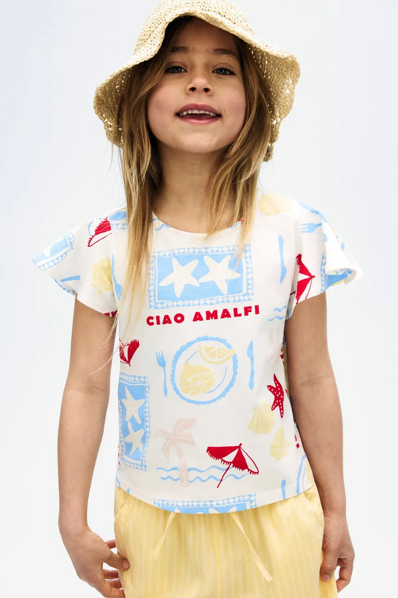 اتش اند ام Flutter-sleeved cotton top