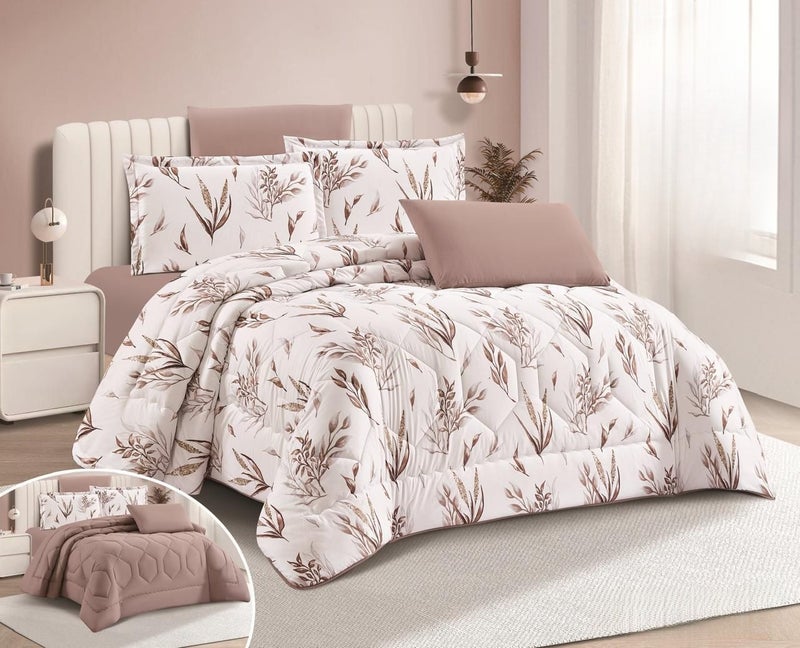 Double bed set, 6 pieces, with a subtle pattern and neat finish, suitable for various bedroom settings.