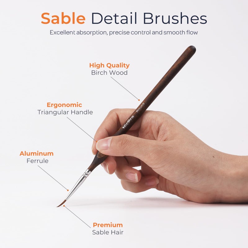Nicpro 16 PCS Kolinsky Sable Miniature Paint Brushes Dry Brush, Professional Model Paint Brush Set with Cloth Roll, Fine Detail Artist Brush Set for Miniatures, Acrylic & Figures, Model, Watercolor - Image 4