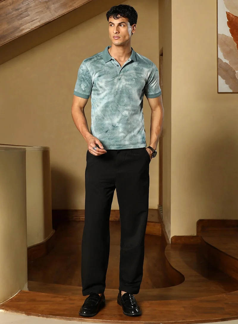 CAHOOT  Men's Viridian Green Dye-Panel Jacquard Polo T-Shirt for Men | Best Price UAE