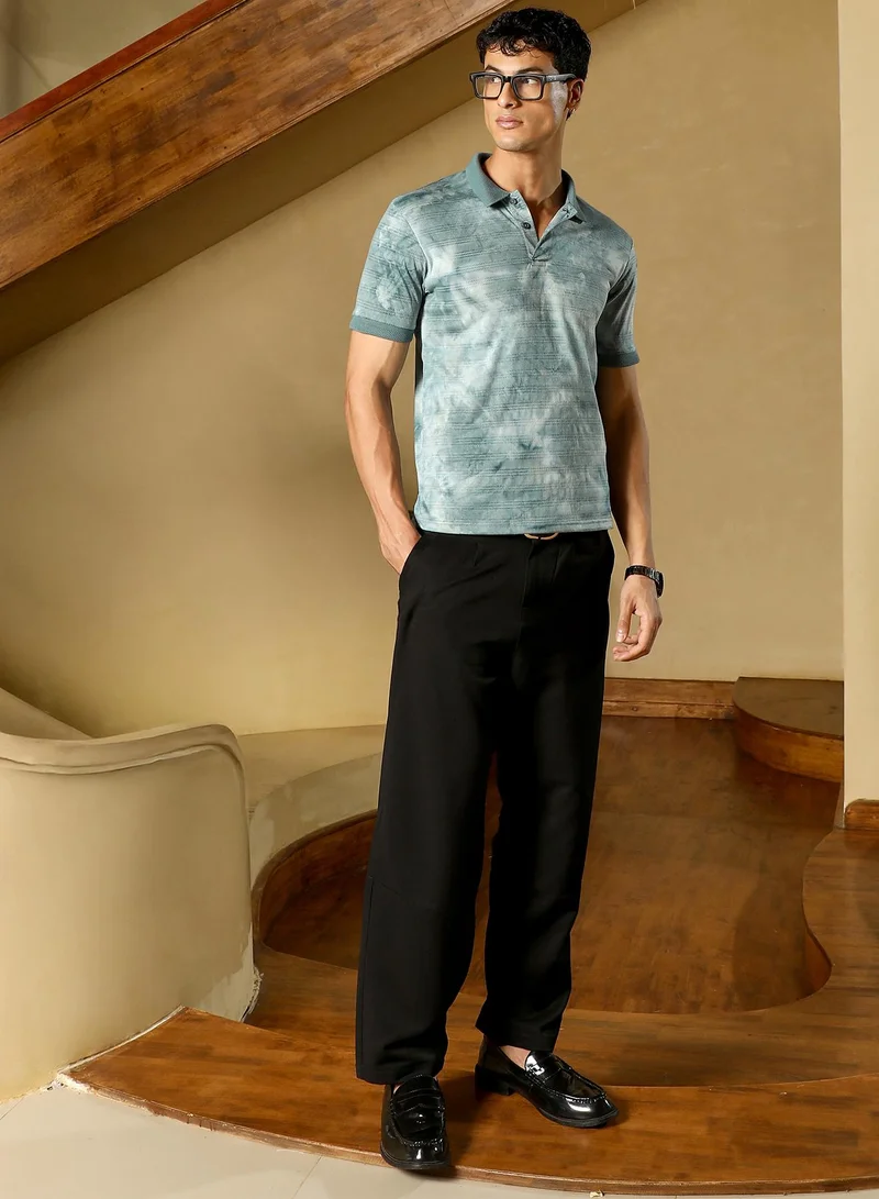 CAHOOT  Men's Viridian Green Dye-Panel Jacquard Polo T-Shirt for Men | Best Price UAE