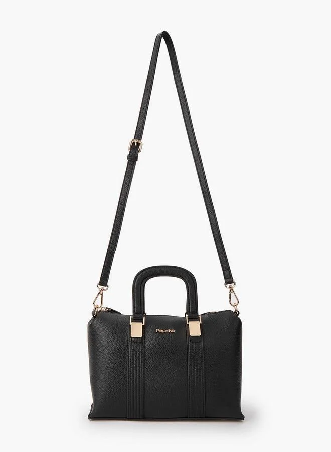 Paprika Textured Tote Bag with Detachable Strap and Zip Closure