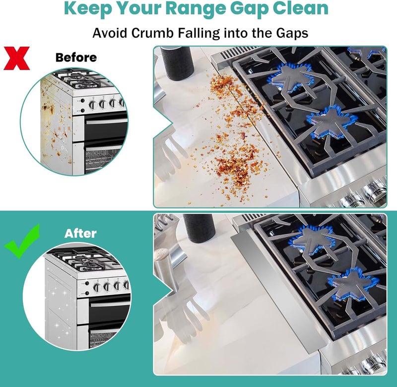 LIFFEE Stove Gap Covers Stainless Steel Stove Gap Filler,13.8'' to 27.5'' Adjustable Length (2PCS),Oven Stove Side Gap Guards Between Stove top and Counter for Kitchen,Range Trim Kit,Heat Resistant,Silver - Image 4