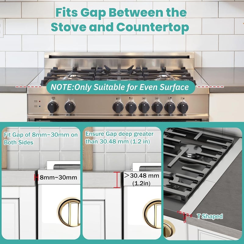 LIFFEE Stove Gap Covers Stainless Steel Stove Gap Filler,13.8'' to 27.5'' Adjustable Length (2PCS),Oven Stove Side Gap Guards Between Stove top and Counter for Kitchen,Range Trim Kit,Heat Resistant,Silver - Image 2