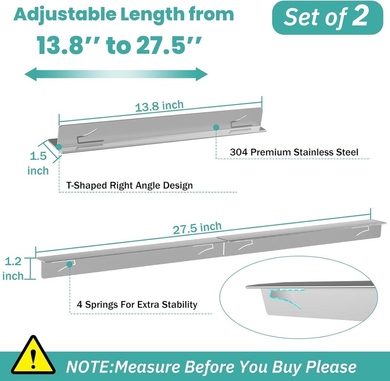 LIFFEE Stove Gap Covers Stainless Steel Stove Gap Filler,13.8'' to 27.5'' Adjustable Length (2PCS),Oven Stove Side Gap Guards Between Stove top and Counter for Kitchen,Range Trim Kit,Heat Resistant,Silver - Image 3