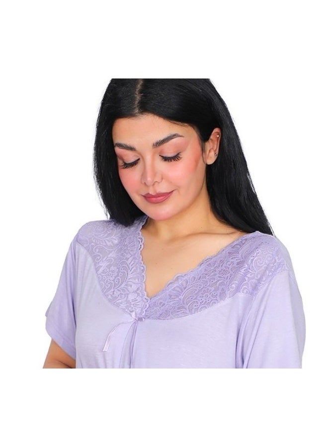 Dadoush Maternity Women's Pajamas Polyester Mauve Pink Lace Collar Shirt with Floral Print Capri Pants (Mauve, XL) - Image 3