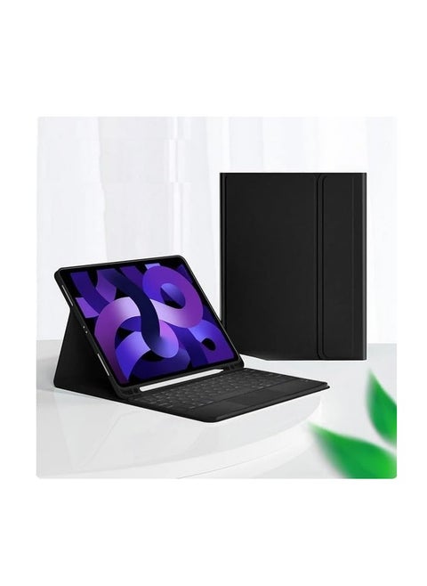 حافظة لوحة المفاتيح قابلة للطي لجهاز iPad Pro 11-10.9 بوصة (2022/2021/2020) مع لوحة اللمس العربية والإنجليزية ولوحة المفاتيح بلوتوث لوحة التتبع الذكية القابلة للفصل مع غطاء iPad حامل القلم الرصاص (أسود)