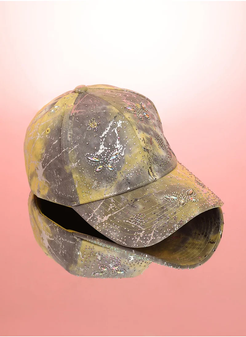 Haute Sauce Studded Ombre Basketball Cap - Ash Grey & Lemon Yellow