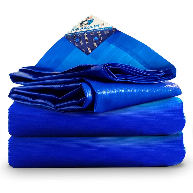 TUFFPAULIN TUFFPAULIN 20FT X 8FT 200 GSM Blue Tarpaulin Tirpal Tadpatri Tharpai Thadika Extra Strong Reinforced Eyelets UV Resistant 100 Waterproof Virgin 6 Layer MLCL 3D Rib Technology1 No  - Image 1