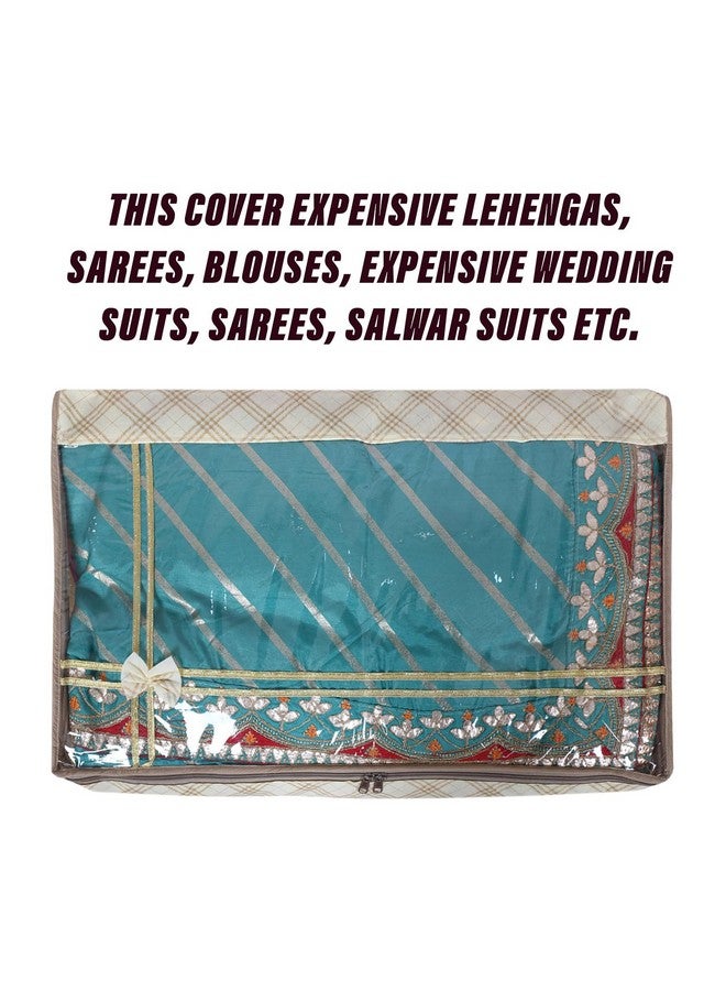 Kuber Industries Kuber Industries Lehenga Cover | Non-Woven Gown Cover | Check Bow Pattern Garment Cover | Salwar Suit Cover with Top Transparent | Large | Cream  - Image 4
