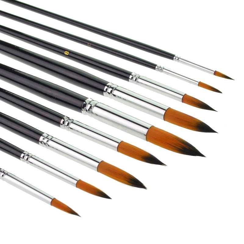 9pcs Round Pointed Tip Pony Hair Artists Filbert Paintbrushes Marrywindix Watercolor Paint Brush Set Acrylic Oil Painting Brush Black