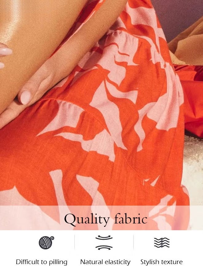 Fashion Printed Suspender Square Neck Midi Sleeveles Dress for Women's Daily Commuting and Vacation Adjustable Shoulder Strap Large Skirt High-Rise Dress - Image 3
