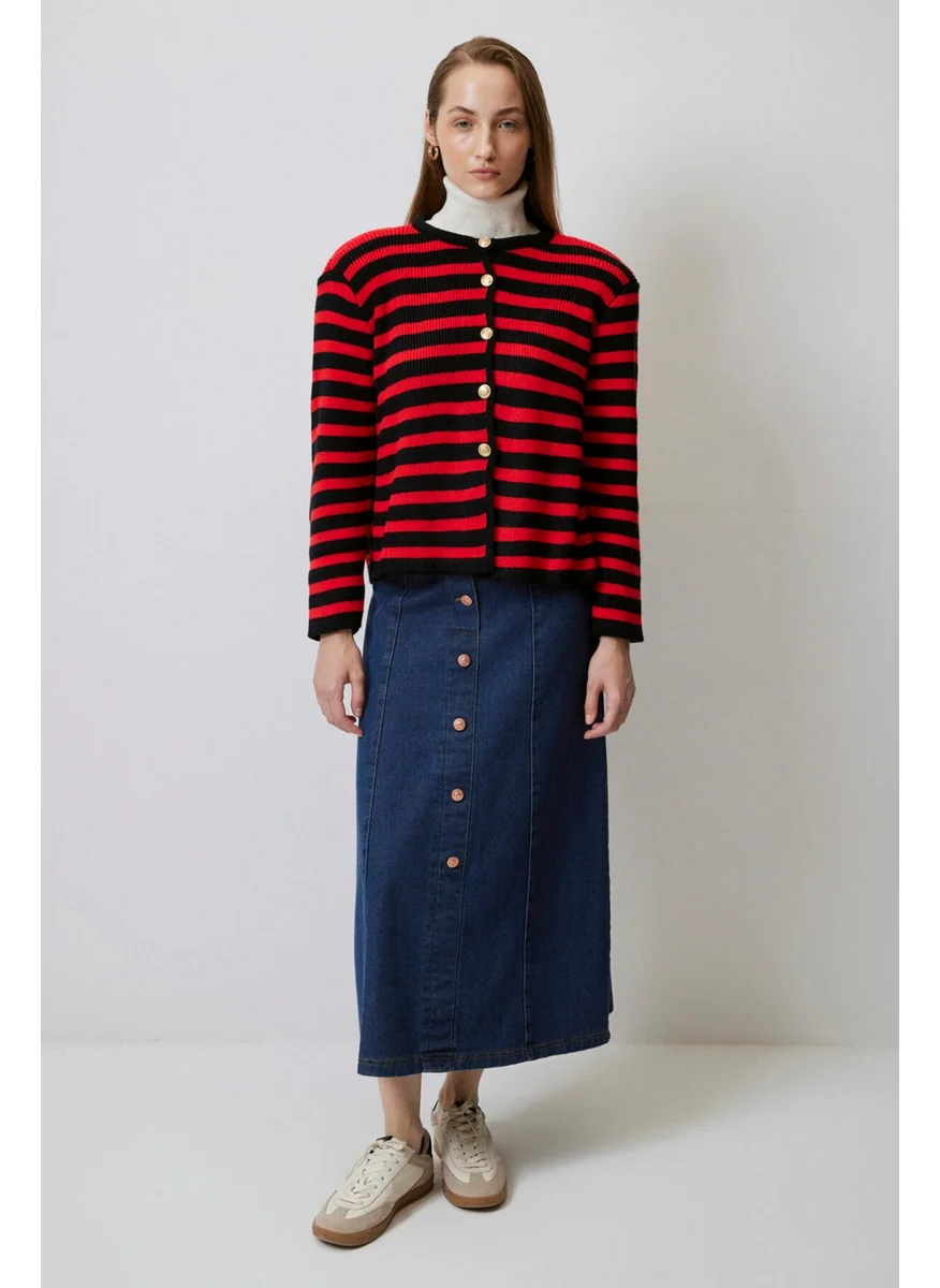 Touche Gold Buttoned Striped Short Cardigan