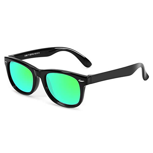AZorb Kids Polarized Sunglasses TPEE Rubber Flexible Frame for Boys Girls Age 3-8, 100% UV Protection (Black/green Mirror) - Image 1