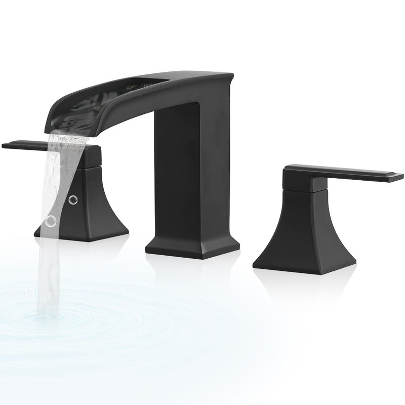 HEYMYTAP Brass High Flow Roman Bathtub Faucet Black Tub Faucet Waterfall Bath Tub Faucet Set 3 Hole Widespread Bathtub Faucets Deck Mount Bath Tub Faucets with 2 Knob PreInstalled Water Hose - Image 2
