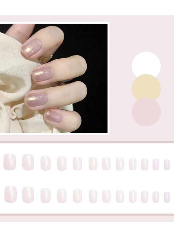 Maxfine 24 Pcs Fake Nails Tip Set Long Lasting Nail patches Stylish Chip-Free Short French Press on Nails Nail Art Design for Salons and DIY with Nail Adhesive Glue Tapes Solid Color  - Image 1