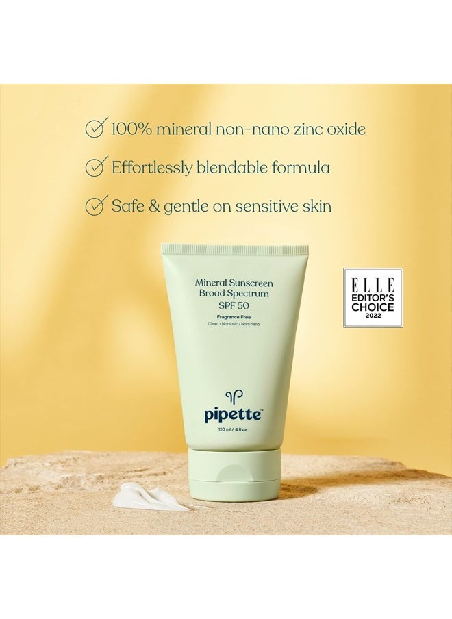 pipette Mineral Sunscreen - SPF 50 Broad Spectrum Baby Sunblock with Non-Nano Zinc, UVB/UVA Non-Toxic Sun Protection for Kids & Sensitive Skin, 4 fl oz  - Image 2