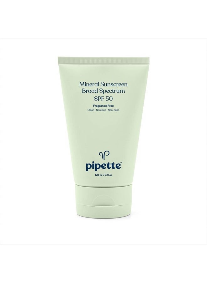 pipette Mineral Sunscreen - SPF 50 Broad Spectrum Baby Sunblock with Non-Nano Zinc, UVB/UVA Non-Toxic Sun Protection for Kids & Sensitive Skin, 4 fl oz  - Image 1