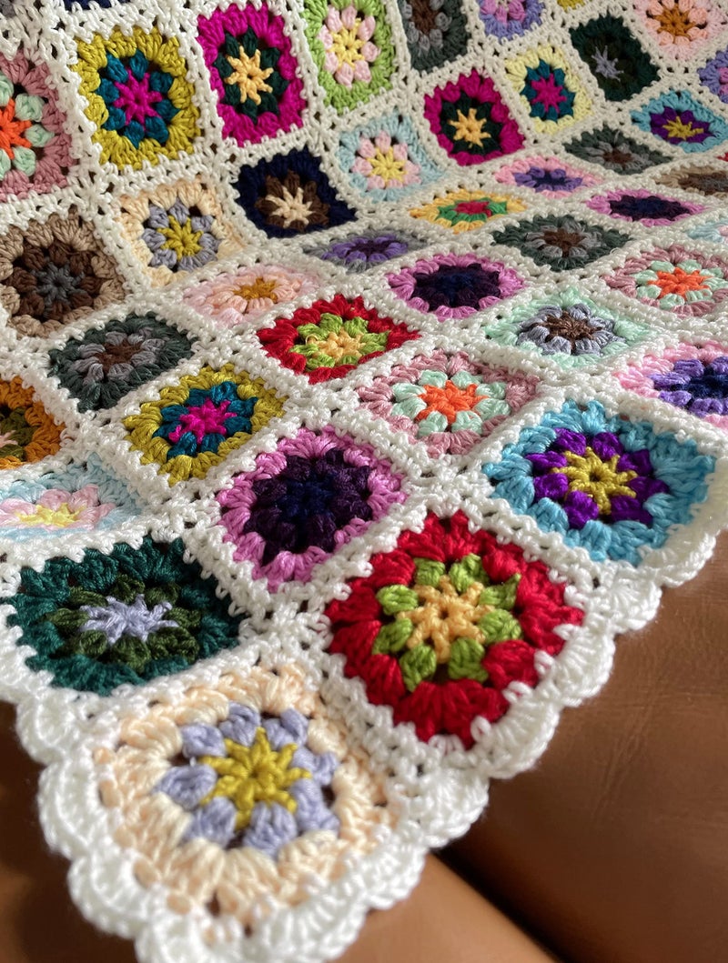 YISSEN RISEON Handmade Granny Square Crochet Throw Blanket Sweater Style Mat, Crochet Quilt, Multicolor Boho Travel Accent Decor Throw for Sofa Comforter Couch Bed Recliner Living Room Bedroom 47" x47" - Image 3