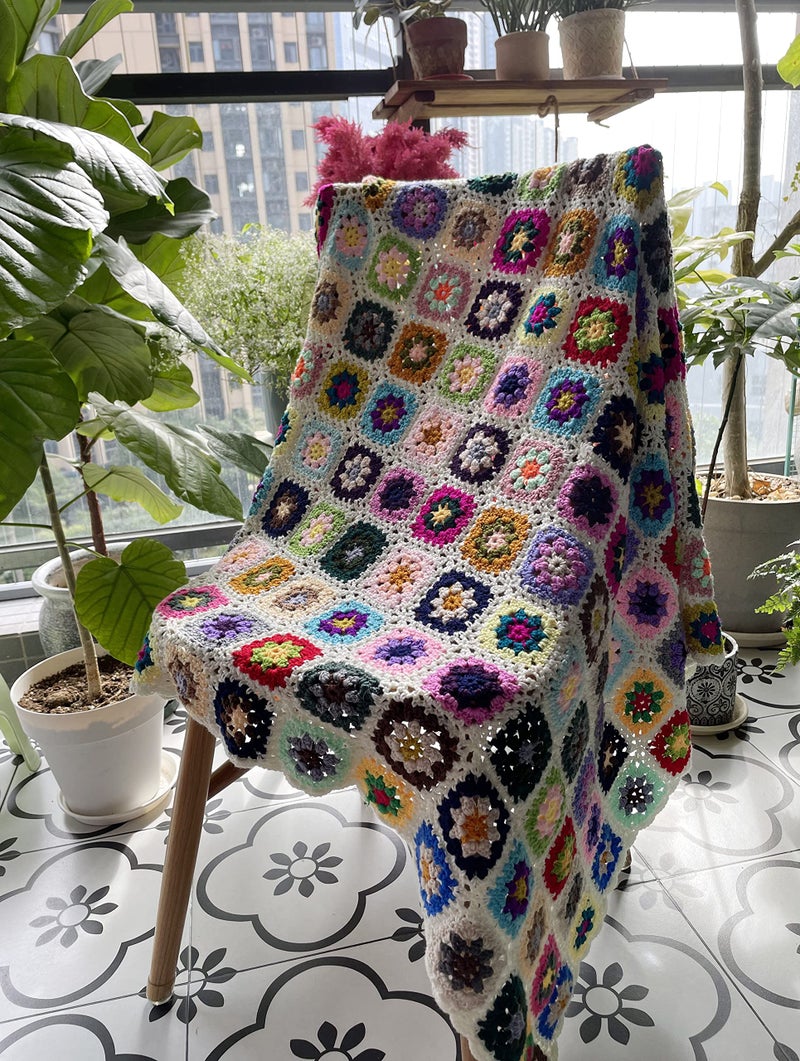 YISSEN RISEON Handmade Granny Square Crochet Throw Blanket Sweater Style Mat, Crochet Quilt, Multicolor Boho Travel Accent Decor Throw for Sofa Comforter Couch Bed Recliner Living Room Bedroom 47" x47" - Image 5