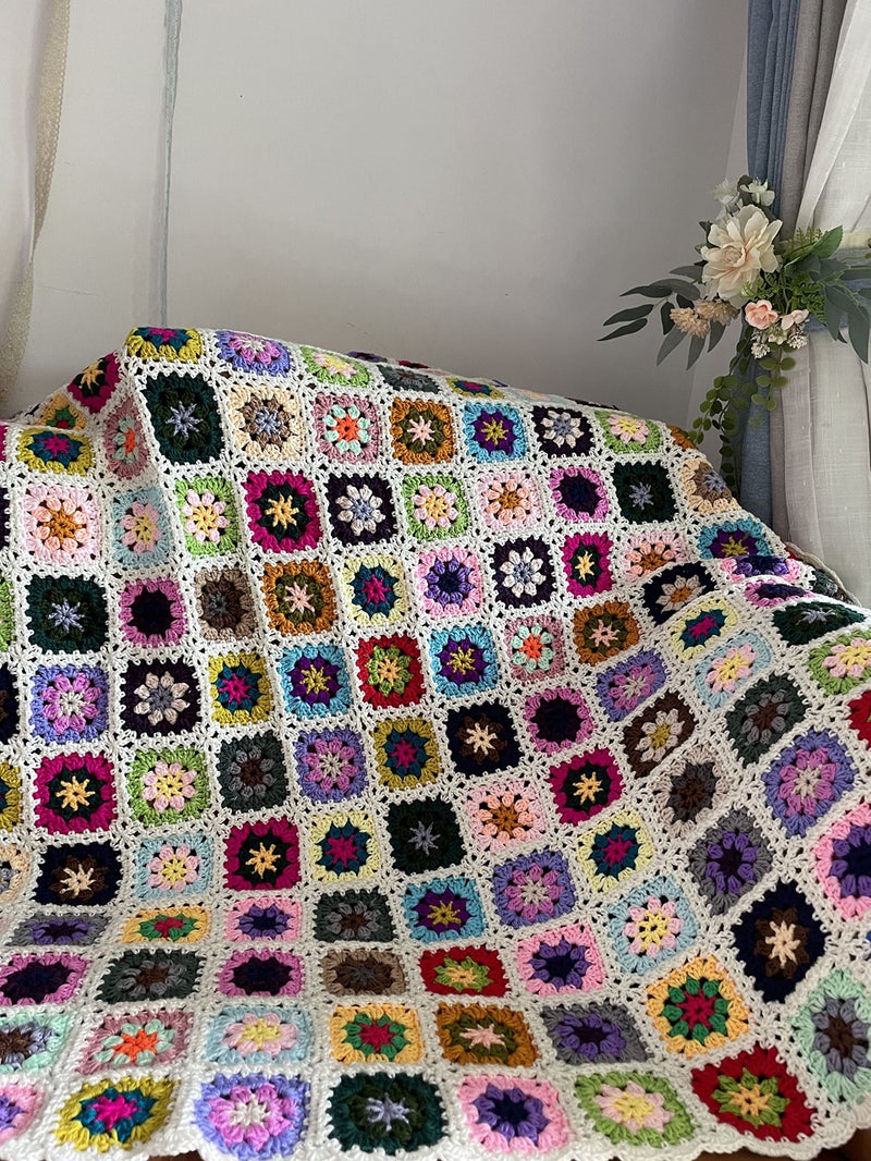 YISSEN RISEON Handmade Granny Square Crochet Throw Blanket Sweater Style Mat, Crochet Quilt, Multicolor Boho Travel Accent Decor Throw for Sofa Comforter Couch Bed Recliner Living Room Bedroom 47" x47" - Image 4