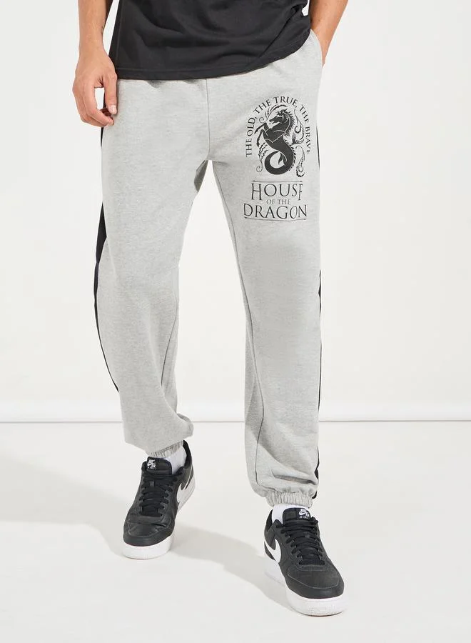ستايلي House of Dragon Graphic print Oversized Terry Jogger with side contrast