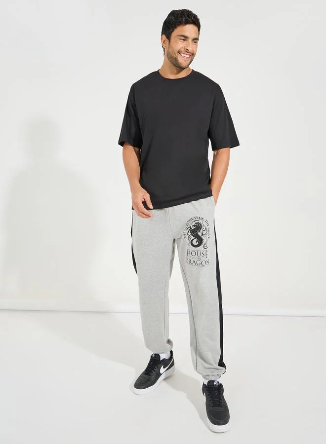 ستايلي House of Dragon Graphic print Oversized Terry Jogger with side contrast
