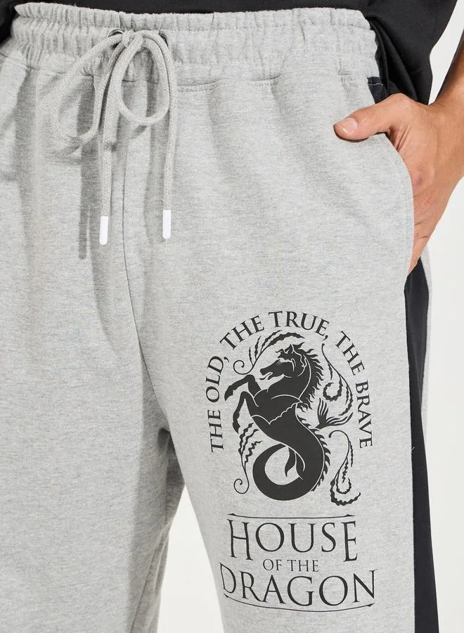 ستايلي House of Dragon Graphic print Oversized Terry Jogger with side contrast