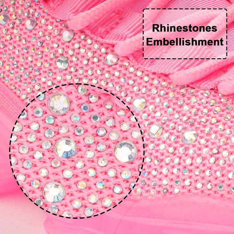 BELOS Women's Fashion Rhinestone Mesh Knit Slip On Sneaker Breathable Glitter Walking Shoes(Pink,8) - Image 2