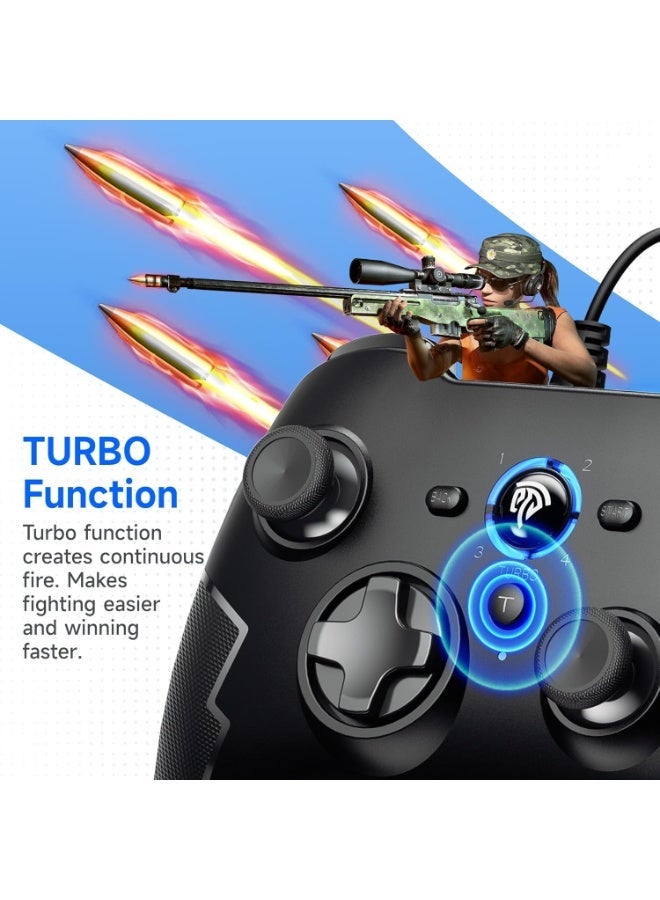 EasySMX Classic Gamepad EasySMX 9100Pro Wired Gaming Controller Compatible with PC/PS3/Android/Android TV BOX/Steam/Tesla Plug and Play USB Gamepad with Hall Effect Linear Triggers Dual Vibration Turbo Function Long Life Buttons - Image 5