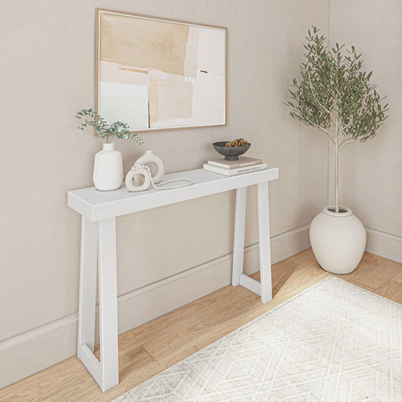Plank+Beam Classic 46 Inch Console Table, Solid Pine Wood Entryway Table, Narrow Sofa Table for Hallway or Living Room, White - Image 1