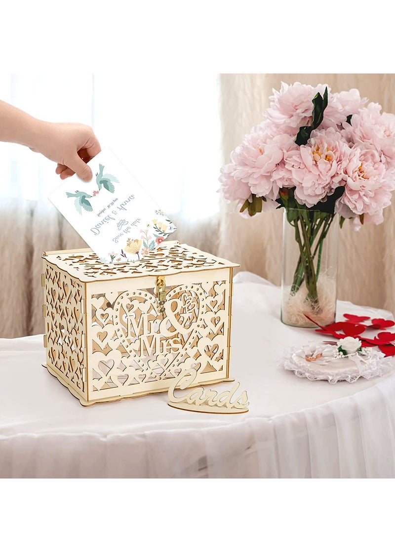 SYOSI Wedding Card Box with Lock for Wedding Wood Large Rustic Card Box for Wedding with Card Sign Wedding Box for Cards and Money Box - Image 5